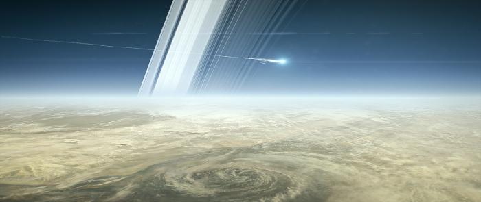 Cassini's Grand Finale from an artistic representation