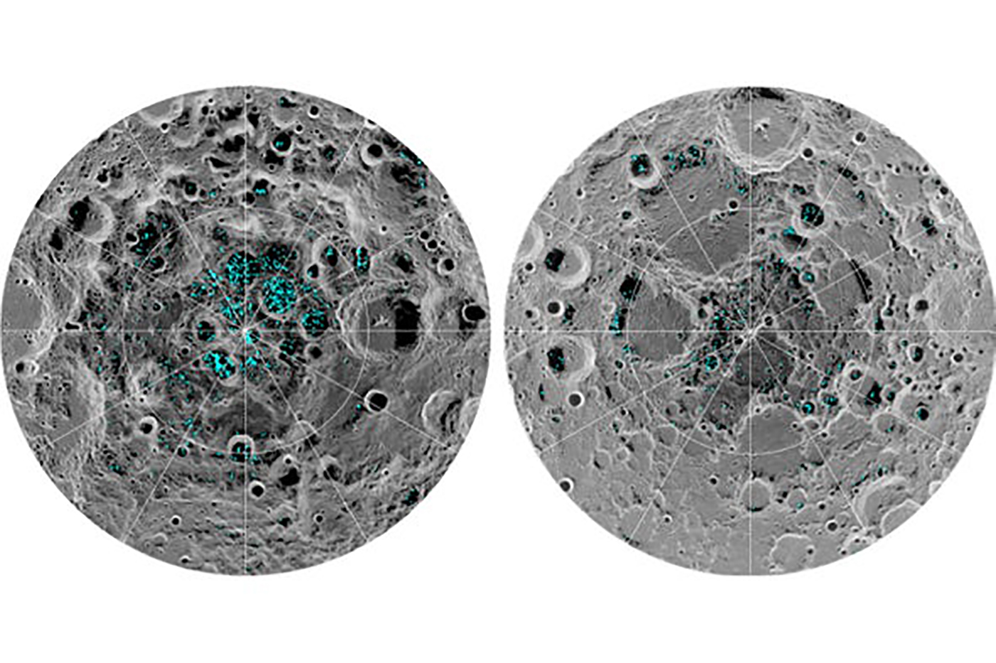 South Pole and North Pole of the moon.