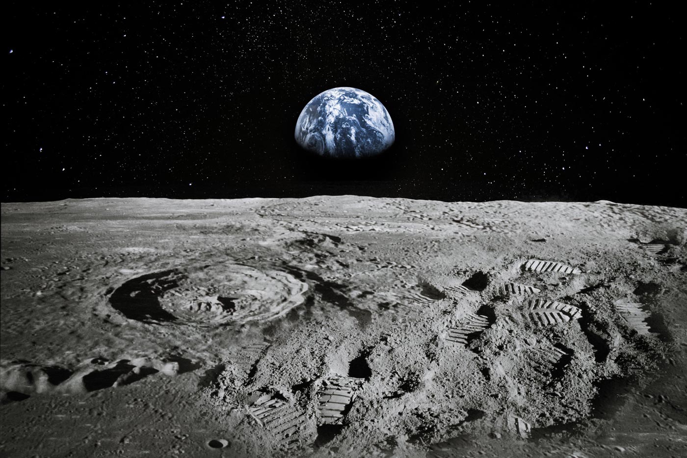 View of planet Earth from the Moon's surface.