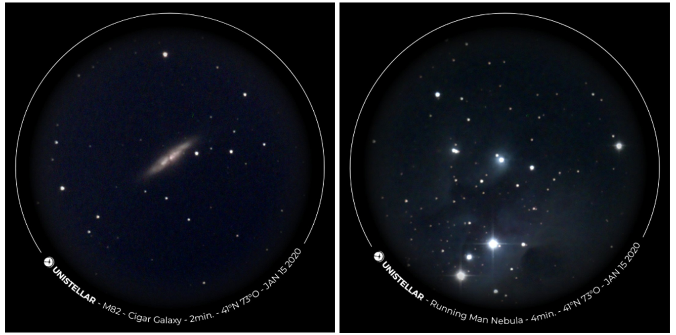 Unistellar eVscope's view of the Cigar Galaxy and the Running Man Nebula