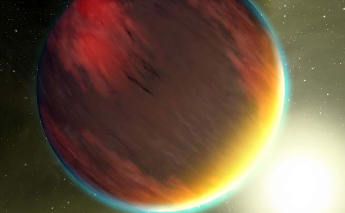 Illustration on a red and yellow exoplanet