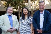 Trustees Pierre R. Schwob and Wendi Zhang, with Peter Michelson